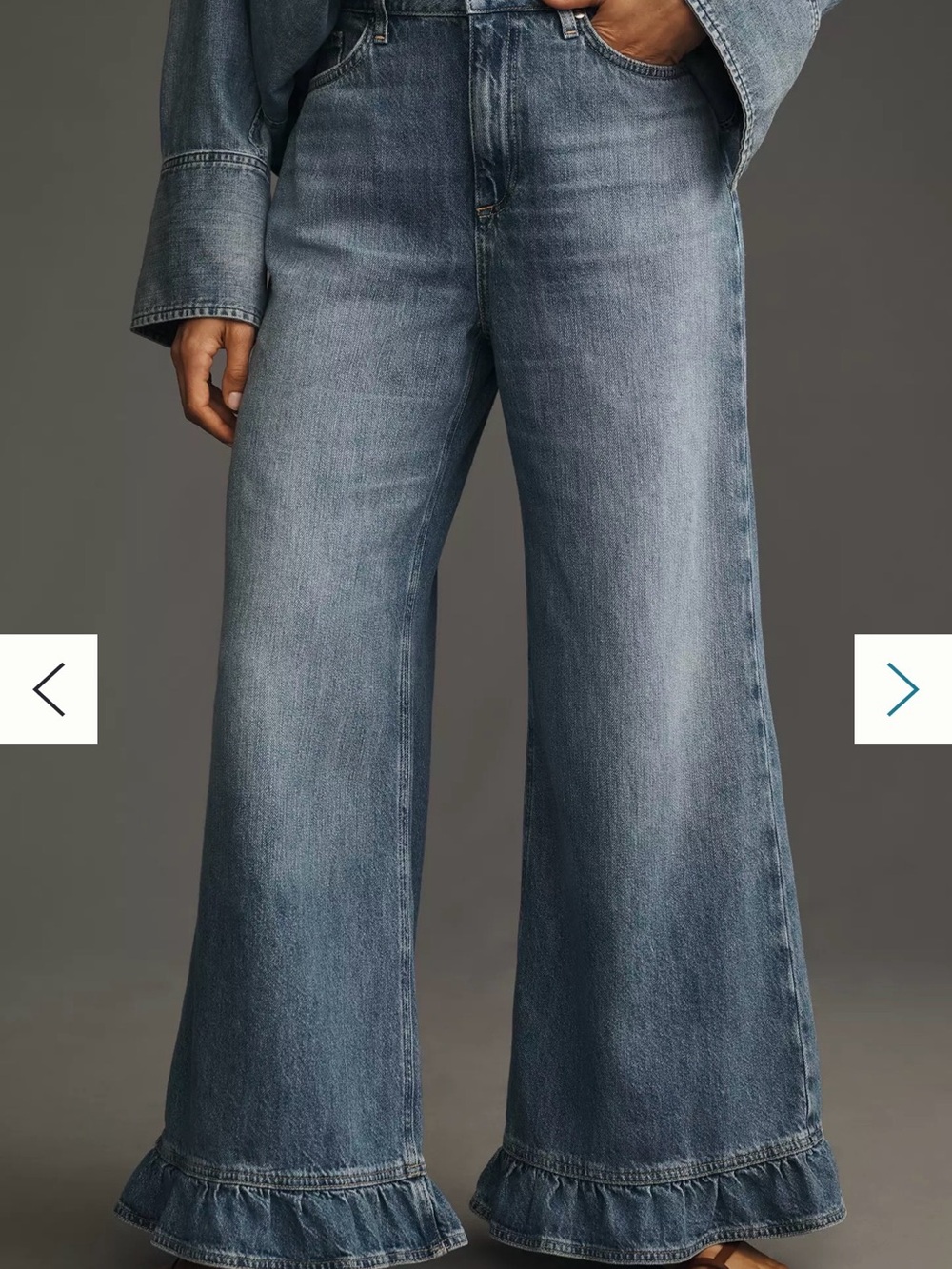 Wide Leg Ruffle-Hem Jeans - Blue - Picture 3 of 5